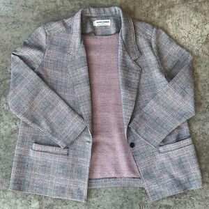 Vintage Alfred Dunner Glen Plaid Blazer Jacket Size 16 Made in USA Red Grey